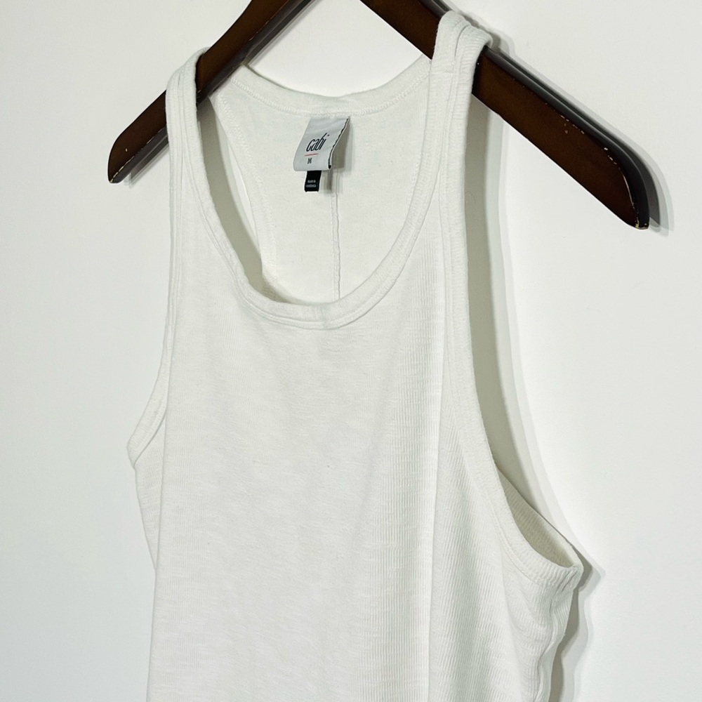 Cabi white scoop neck tank top wide arm cotton ribbed beach casual summer med - Picture 3 of 6
